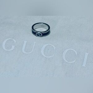 Gucci Sterling Silver GG Inlay Ring – Size 13